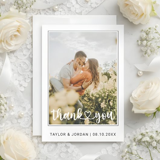 Moderne Hart Script Aangepaste Minimale Foto Bruil Bedankkaart