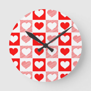 Moderne Hart Vorm Wandklok - Rood en Roze Ronde Klok