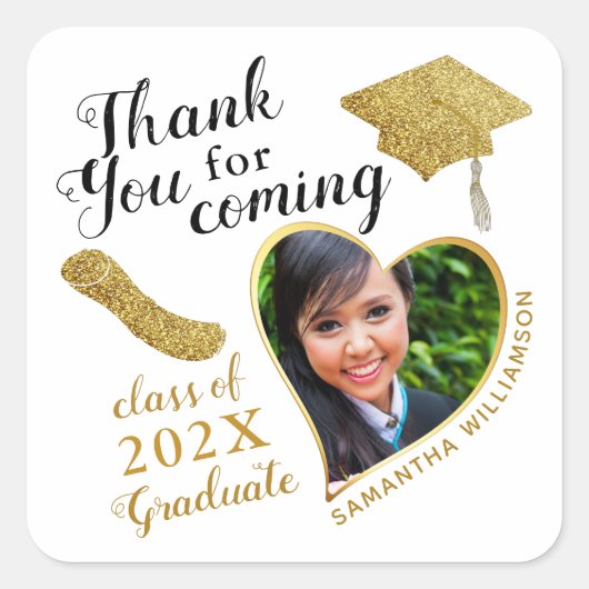 Moderne Hartelijk dank Hartfoto 2025 Afstuderen gu Vierkante Sticker (Voorkant)