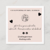 Moderne harten dank u script orde blush roze vierkante visitekaartje (Achterkant)