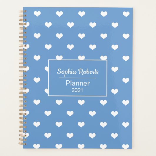 Moderne harten patroon blauw gepersonaliseerd planner (Voorkant)