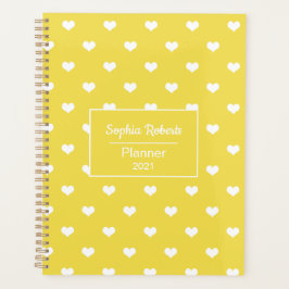 Moderne harten patroon geel & wit gepersonaliseerd planner