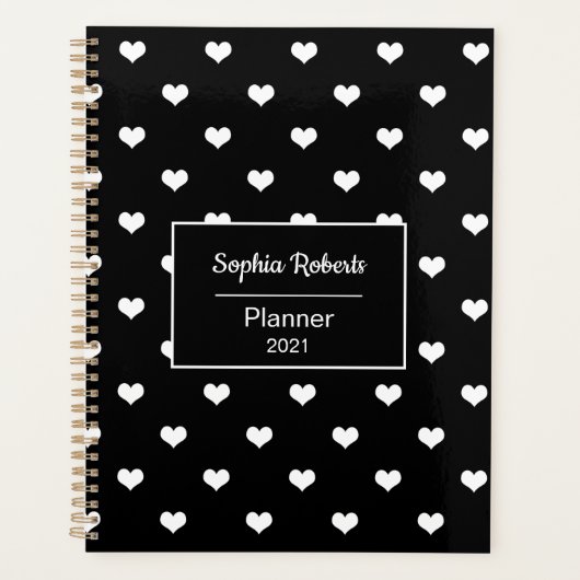 Moderne harten patroon zwart gepersonaliseerd planner (Voorkant)