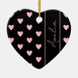 Moderne harten zwart roze gepersonaliseerd hart keramisch ornament