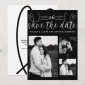 Moderne Harten Zwart & Wit Chic Save the Date (Voorkant / Achterkant)