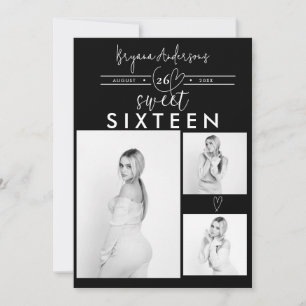 Moderne Harten Zwart & Wit Foto Sweet 16 Feest