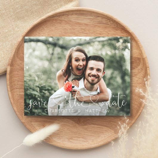 Moderne hartslag BESPAAR DE DATUM MET FOTO Aankondigingskaart