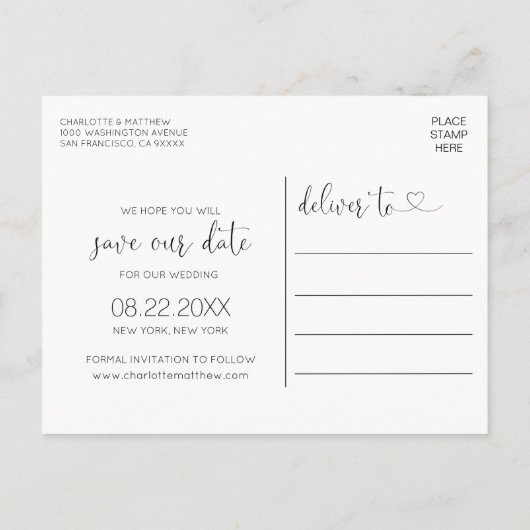 Moderne hartslag BESPAAR DE DATUM MET FOTO Aankondigingskaart (Achterkant)