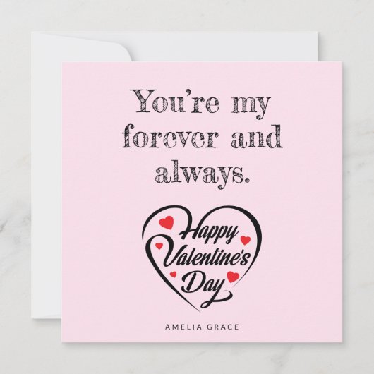 Moderne harttypografie Zachte roze Valentijnsdag Notitiekaartje (Voorkant)