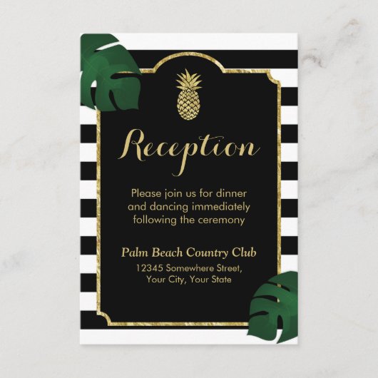 Moderne Hawaï gouden ananas trouwreceptie Informatiekaartje (Voorkant)