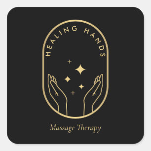 Moderne Healing Handen Massage, Wellness Gold Logo Vierkante Sticker