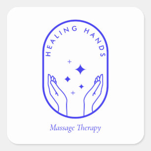 Moderne Healing Hands Massage, Wellness Blue Logo Vierkante Sticker