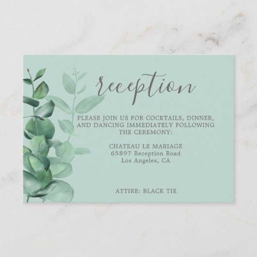 Moderne hedendaagse eucalyptusbruinbruiloft informatiekaartje (Voorkant)