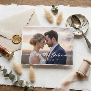 Moderne hedendaagse foto bruiloft 'save the date' briefkaart
