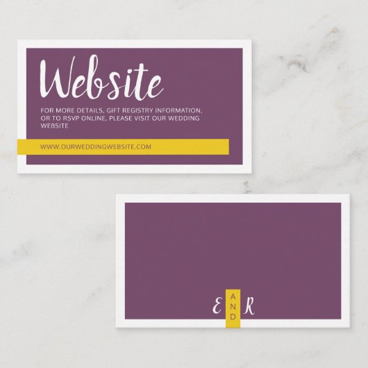 Moderne hedendaagse paarse trouwwebsite informatiekaartje (Voorkant / Achterkant)