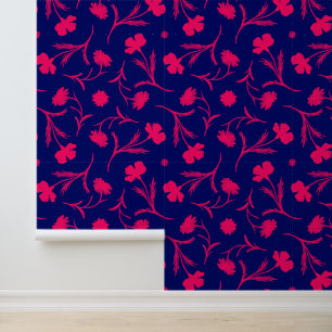 Moderne Heet Roze & Blauw Bloemen Vrijheidspatroon Behang