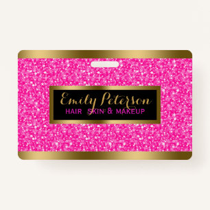 Moderne Heet Roze Faux Glitter Gouden Accenten Badge