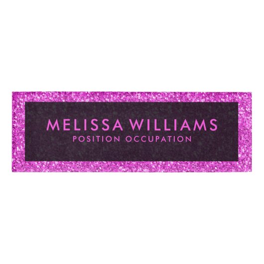 Moderne Heet Roze Faux Glitter Naambadge (Voorkant)