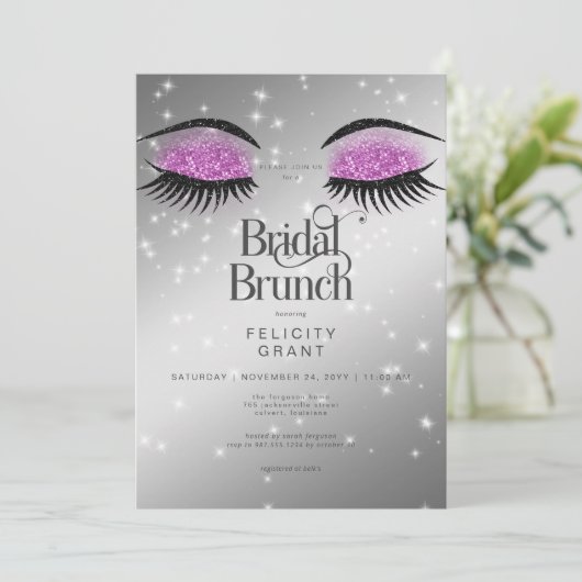 Moderne Heet Roze Glam Ogen Bruids Brunch Kaart (Staand voorkant)