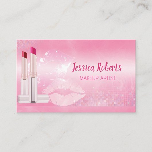 Moderne Heet Roze Lippen Make-up Artiest Visitekaartje (Voorkant)