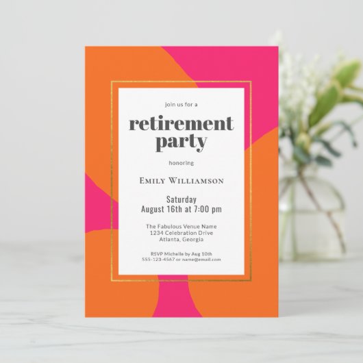 Moderne Heet Roze Sinaasappel Abstract Pensioen Pa Kaart (Staand voorkant)