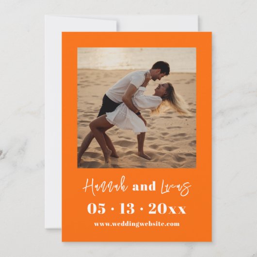 Moderne Heet Roze Vette Foto Bruiloft Uitnodiging (Achterkant)