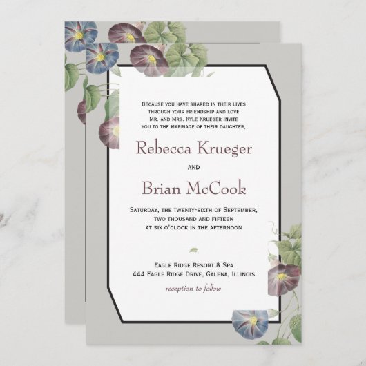 Moderne Heirloom Morning Glory Bruiloft uitnodigin Kaart (Voorkant / Achterkant)