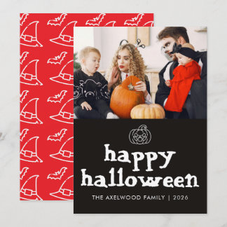 Moderne Heksenhoed & Vleermuizen Halloween Familie Feestdagenkaart