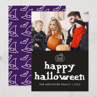 Moderne Heksenhoed & Vleermuizen Halloween Familie Feestdagenkaart