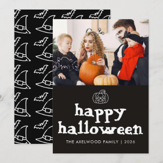 Moderne Heksenhoed & Vleermuizen Halloween Familie Feestdagenkaart