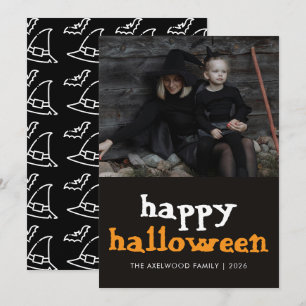Moderne Hekserige Halloween Familiefoto Feestdagenkaart