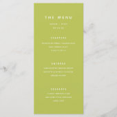 Moderne helder limoengroene bruiloft menu (Voorkant)