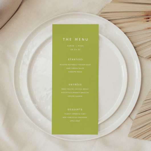 Moderne helder limoengroene bruiloft menu