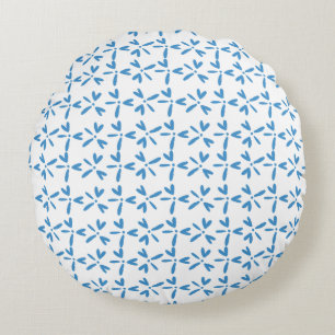 Moderne helderblauwe bloempatroon Ronde kussen