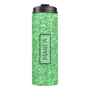 Moderne, heldere, groene glittertextuur thermosbeker