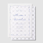 Moderne Heldere Hand Getrokken Blauwe Grens Huweli Vellum Uitnodigingen (Offset (Uitnodiging))