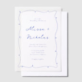 Moderne Heldere Hand Getrokken Blauwe Grens Huweli Vellum Uitnodigingen (Offset)