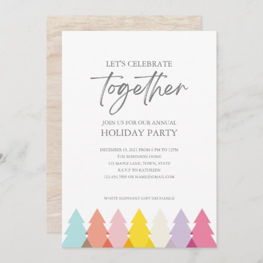 Moderne Heldere Kerstbomen Feestuitnodiging Kaart (Voorkant / Achterkant)