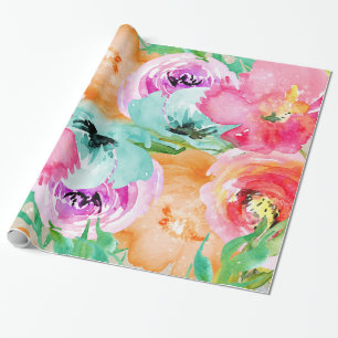 Moderne heldere kleurrijke bloem waterverf chic cadeaupapier