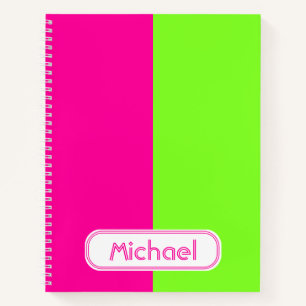 Moderne, heldere Neon Roze Groene Monogram Notitieboek