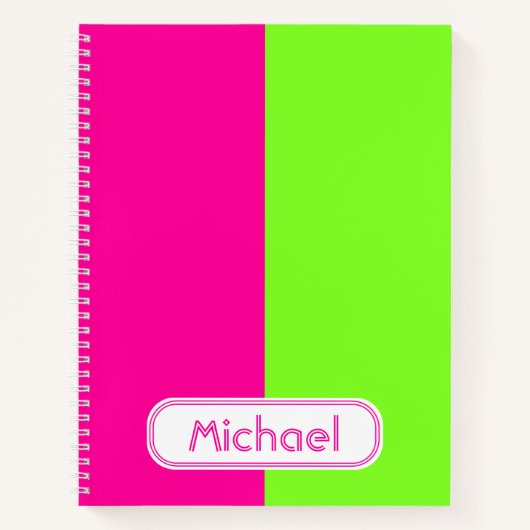 Moderne, heldere Neon Roze Groene Monogram Notitieboek (Voorkant)