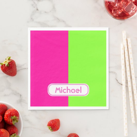 Moderne, heldere Neon Roze Groene Monogram Servetten (Insitu)