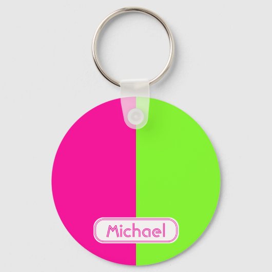 Moderne, heldere Neon Roze Groene Monogram Sleutelhanger (Voorkant)