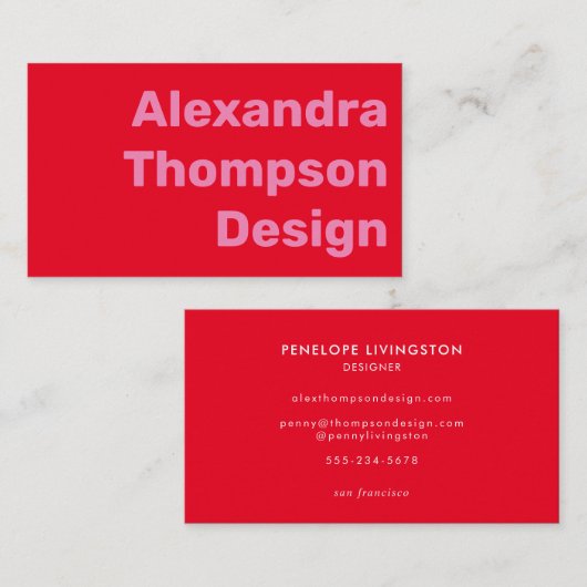 Moderne, heldere roze en rode, eenvoudige tinten visitekaartje (Voorkant / Achterkant)