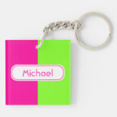 Moderne, heldere, roze, groene monogram sleutelhanger (Achterkant)