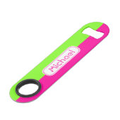 Moderne, heldere, roze, groene monogram speed flessenopener (Voorkant Gekanteld)