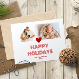 Moderne helderrode vrolijke feestdagen 2 foto's feestdagenkaart