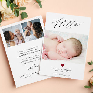 Moderne hello baby eenvoudige script 3 foto geboor aankondiging