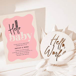 Moderne Hello Baby Strawberry & Cream Baby Shower Kaart