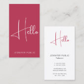 Moderne Hello Carte de visite Professionnel Vertic (Devant / Derrière)